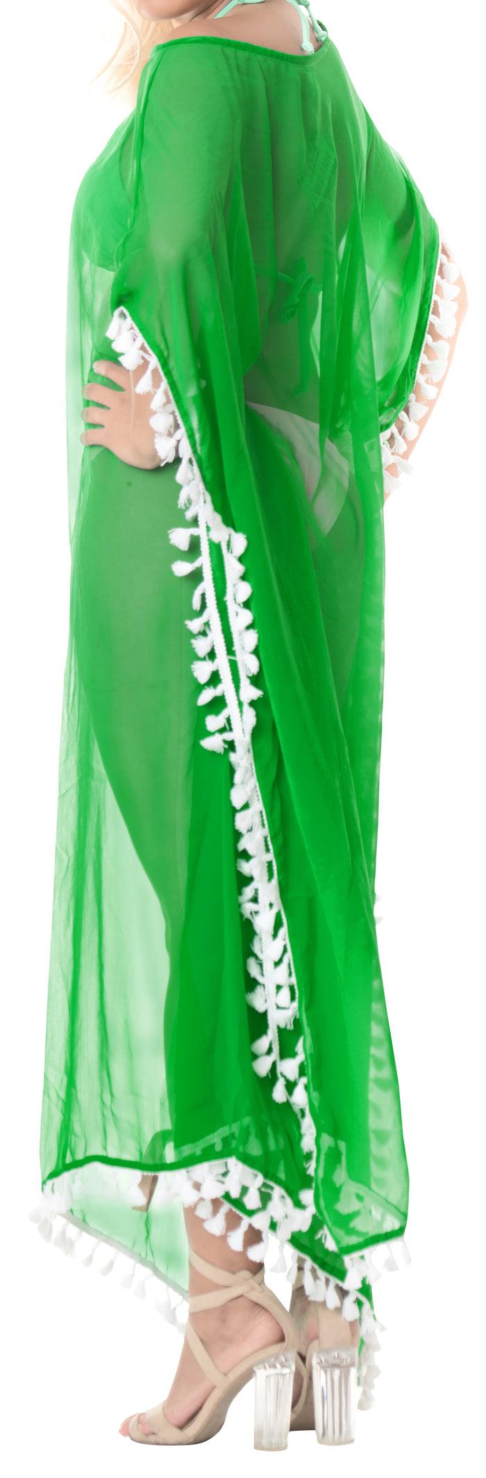 La Leela LA LEELA Chiffon Solid Long Caftan Vacation Girls Green_4111 OSFM 14-18W [L-2X]
