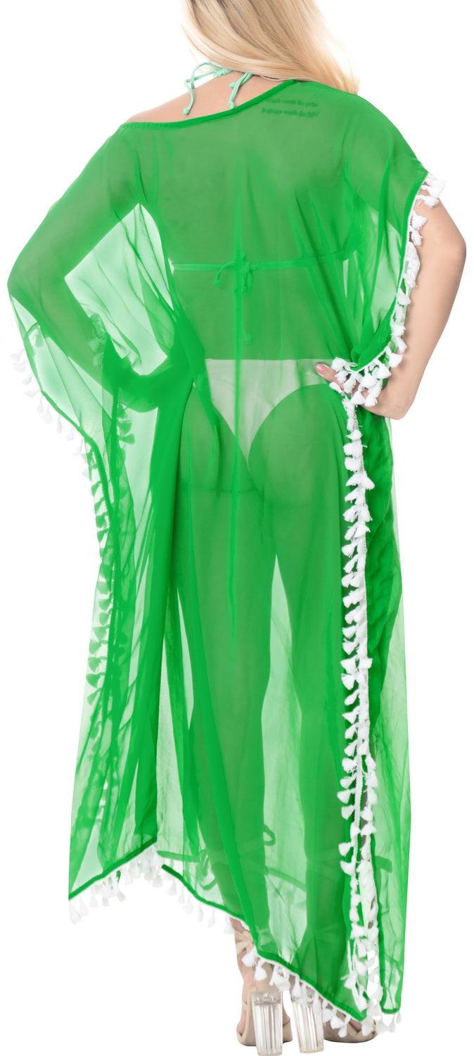 La Leela LA LEELA Chiffon Solid Long Caftan Vacation Girls Green_4111 OSFM 14-18W [L-2X]