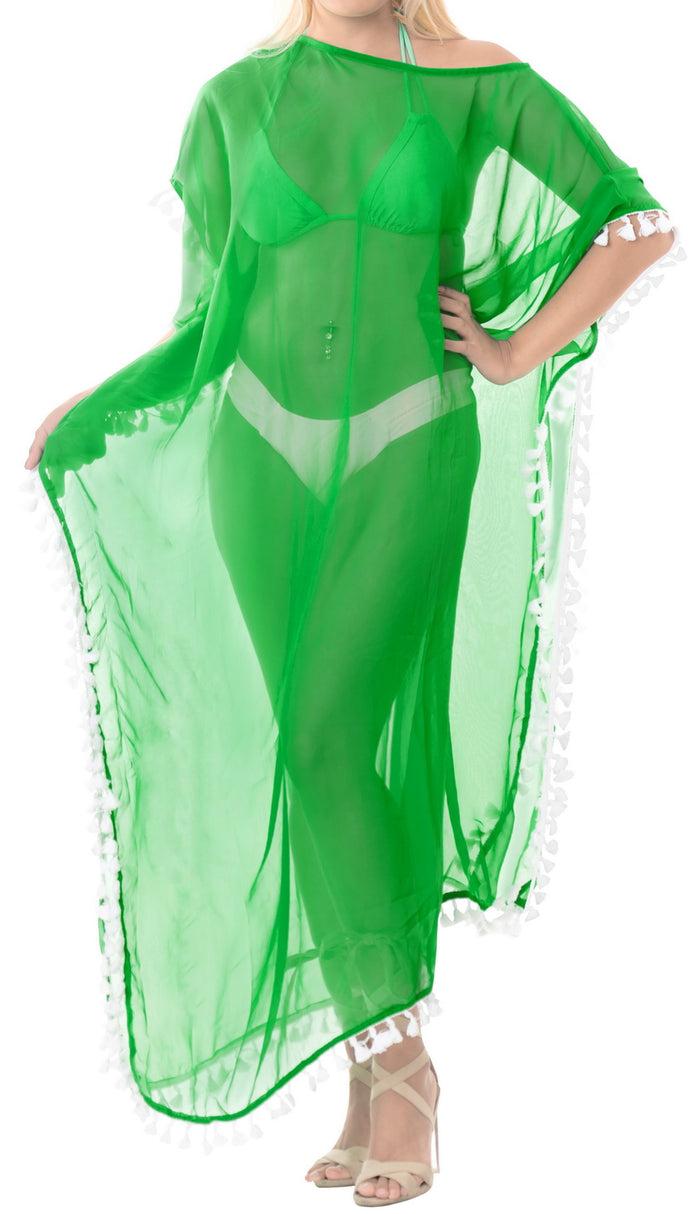 la leela LA LEELA Chiffon Solid Long Caftan Vacation Girls Green_4111 OSFM 14-18W [L-2X]