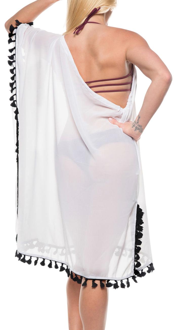 La Leela LA LEELA Chiffon Solid Loose Casual Cover Up OSFM 8-18 [M-XL] White_557 White_B542