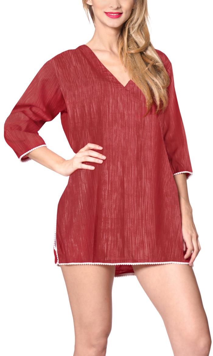 la leela LA LEELA Chiffon Solid Sundress Womens Cover Up OSFM 16-18 [ XL] Blood Red_A592