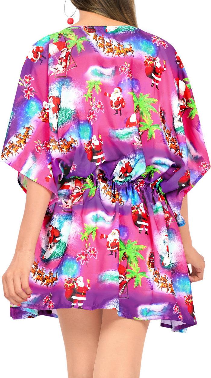 La Leela La Leela Christmas Pink Cover Up Dress With Santa Claus And Xmas Tree Print 3X-4X