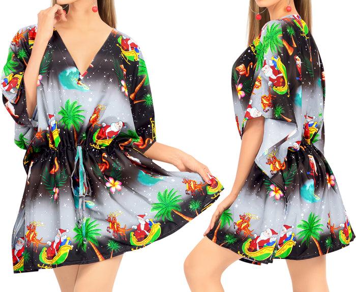 La Leela LA LEELA Christmas Santa Claus Bikini Cover Up Women OSFM 14-28[L-4X] Black_2138