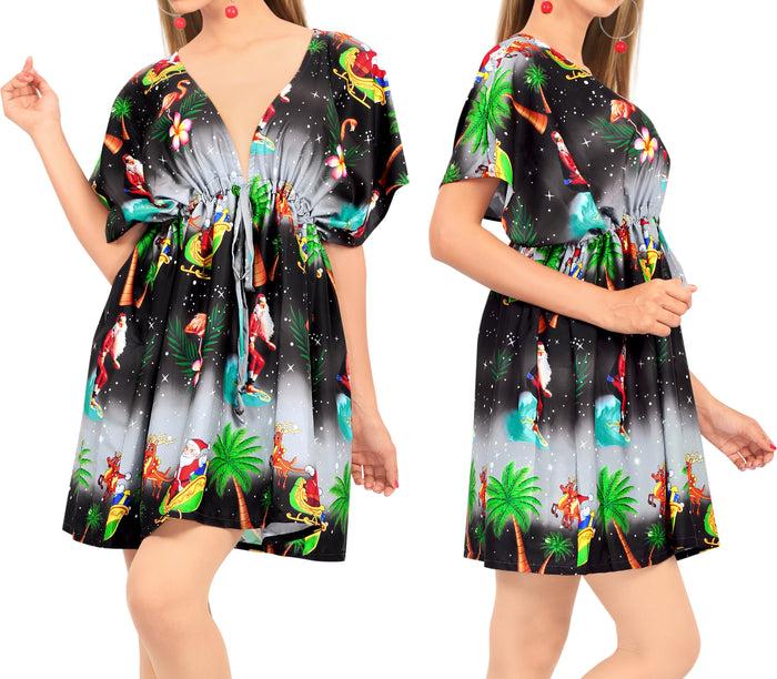 La Leela LA LEELA Christmas Santa Claus Hawaii Cardigan Girl OSFM 14-24 [L-3X] Black_2140