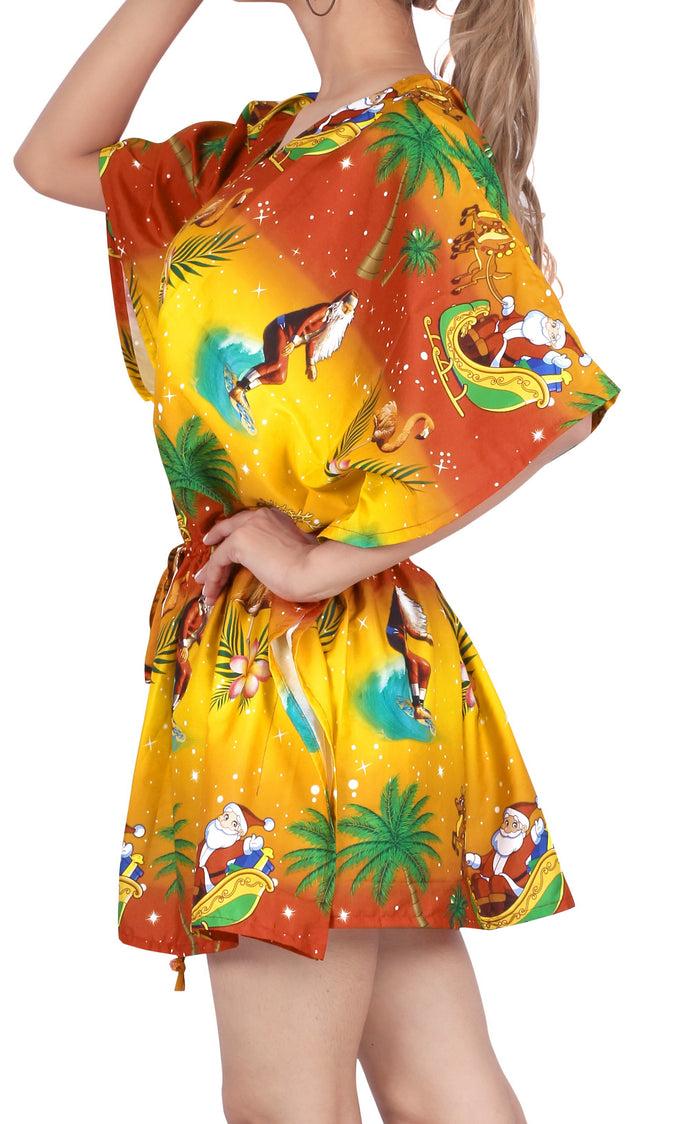 La Leela LA LEELA Christmas Santa Claus Print Beach Cover Up OSFM 14-28 [L-4X] Blue_2137