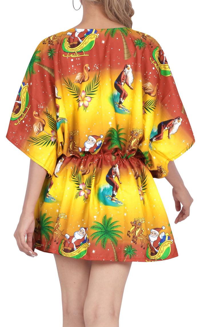 La Leela LA LEELA Christmas Santa Claus Print Beach Cover Up OSFM 14-28 [L-4X] Blue_2137