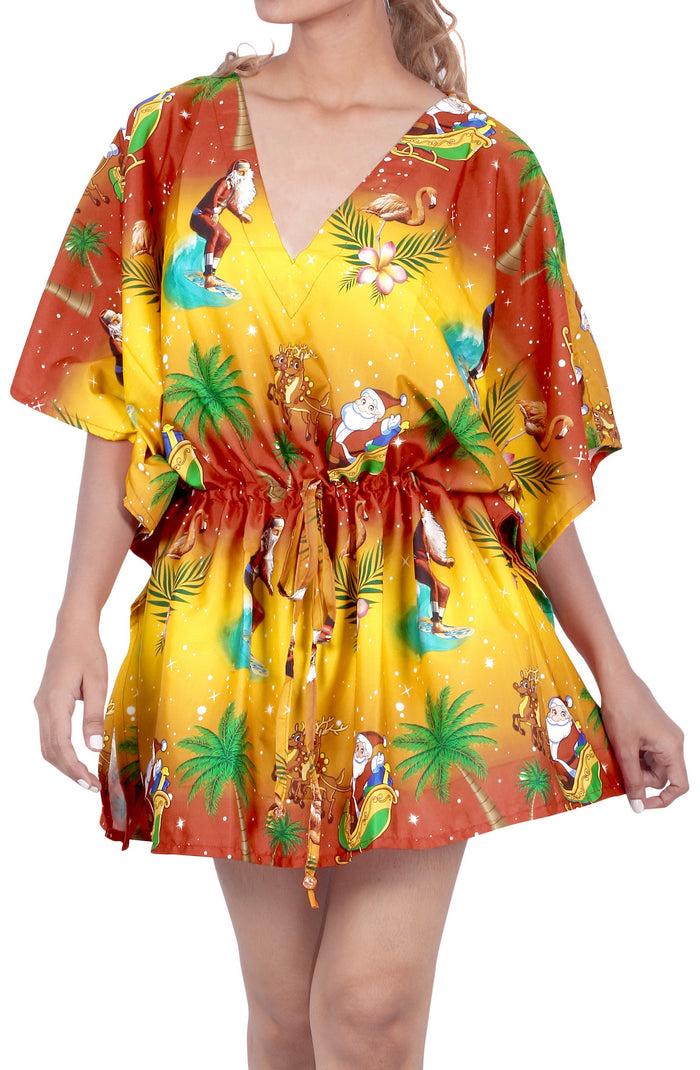 la leela LA LEELA Christmas Santa claus Print Beach Cover Up OSFM 14-28 [L-4X] Blue_2137