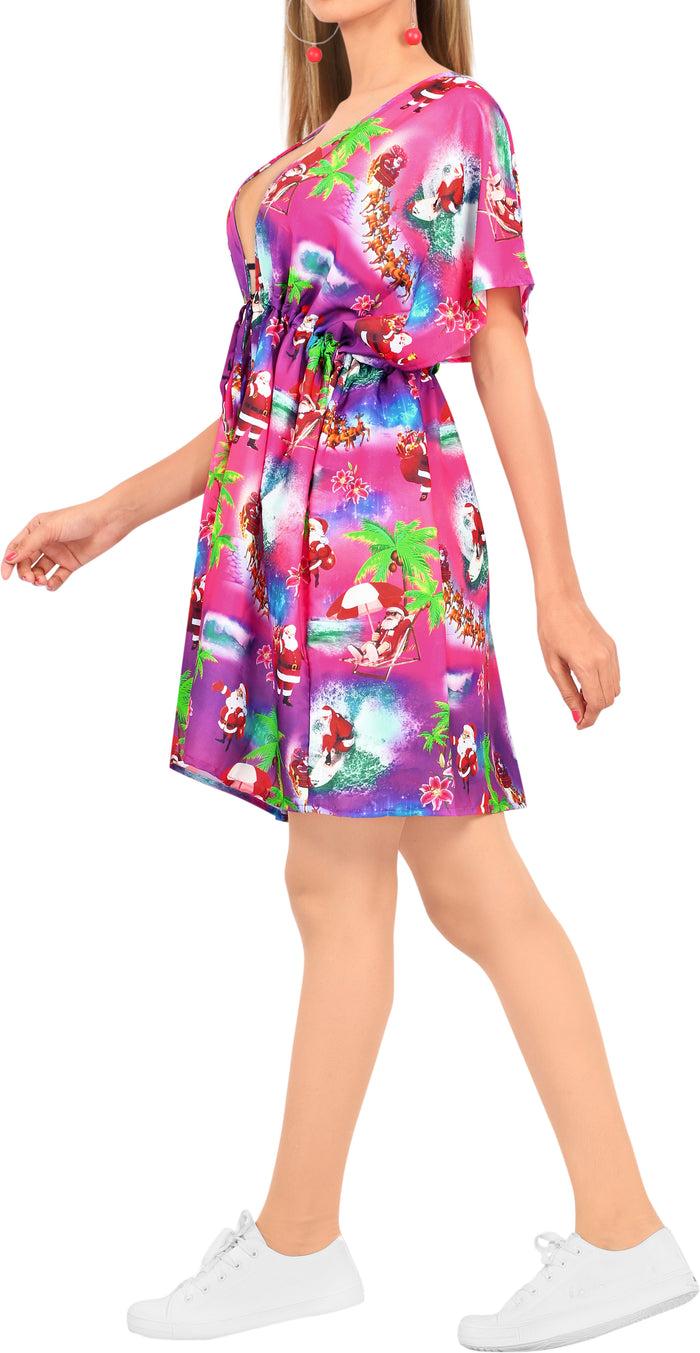 La Leela LA LEELA Christmas Women Bikini Cover Up Santa OSFM 14-24W[L-3X] Pink_X785