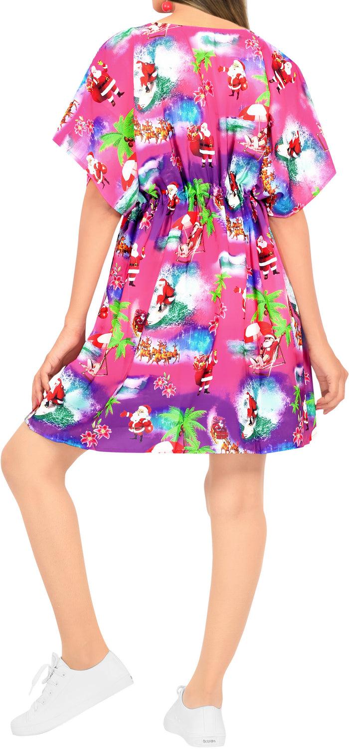 La Leela LA LEELA Christmas Women Bikini Cover Up Santa OSFM 14-24W[L-3X] Pink_X785