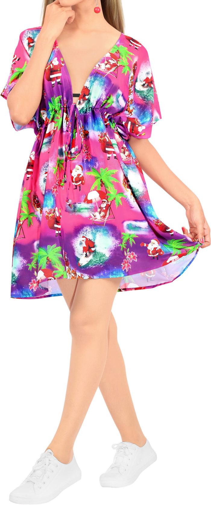 la leela LA LEELA Christmas Women Bikini Cover up Santa OSFM 14-24W[L-3X] Pink_X785