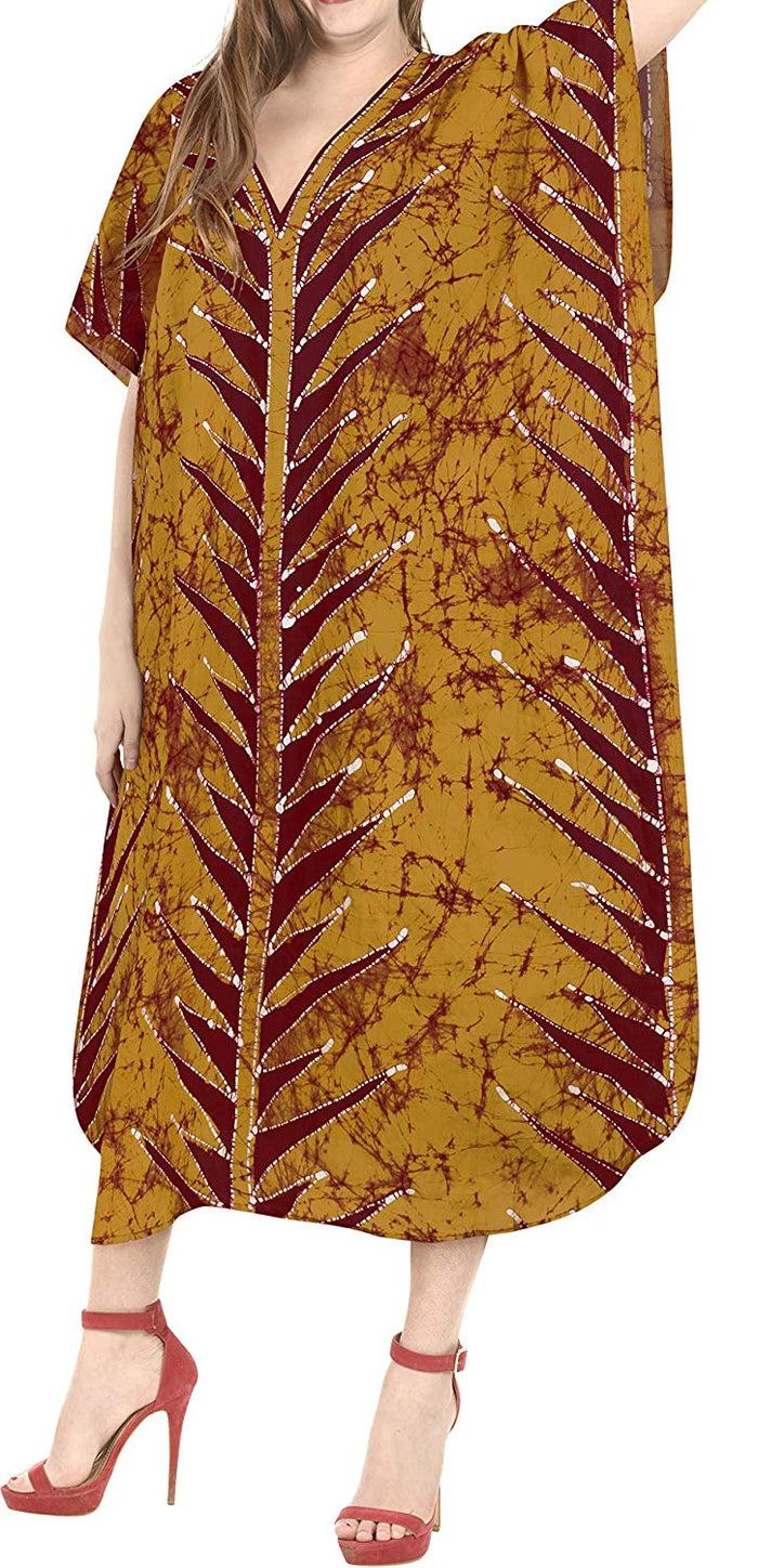La Leela LA LEELA Cotton Batik 08 Women's Kaftan Kimono Summer Beachwear Cover Up Dress