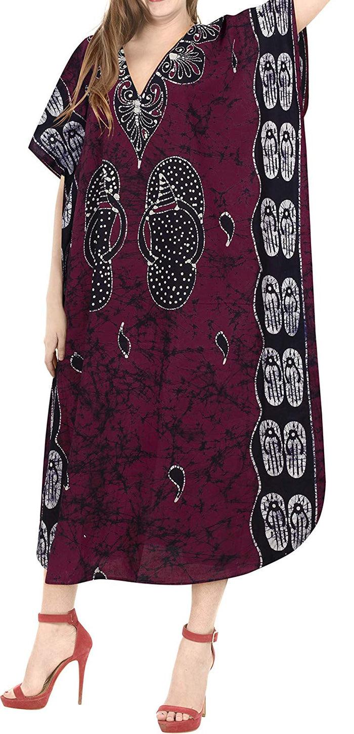 La Leela LA LEELA Cotton Batik 08 Women's Kaftan Kimono Summer Beachwear Cover Up Dress