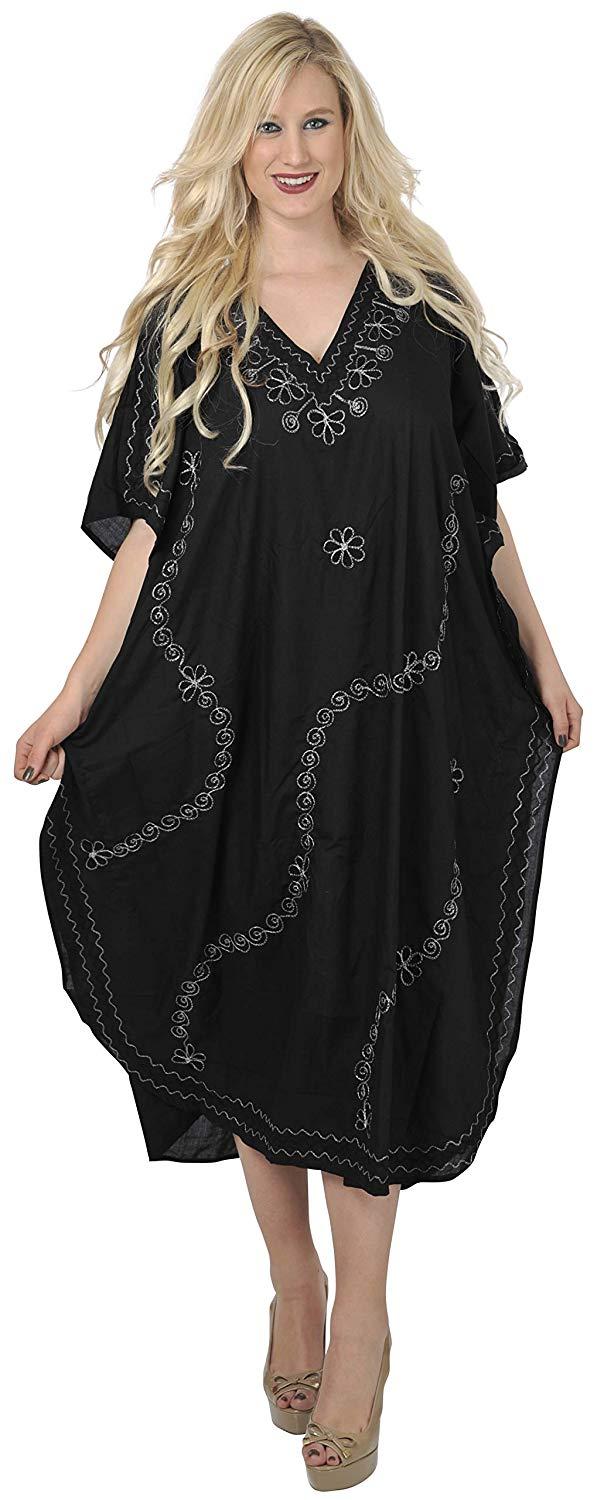 La Leela LA LEELA Cotton Batik 1 Women's Kaftan Nightgown Beachwear Cover Up Style Dress