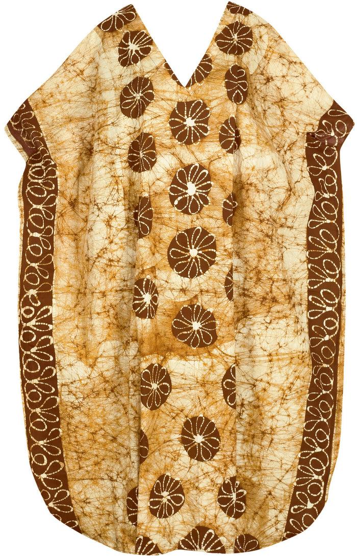 la leela LA LEELA Cotton Batik Printed Women's Kaftan Kimono Summer Beachwear Cover up Dress OSFM 14-18W [L- 2X] Brown_R982