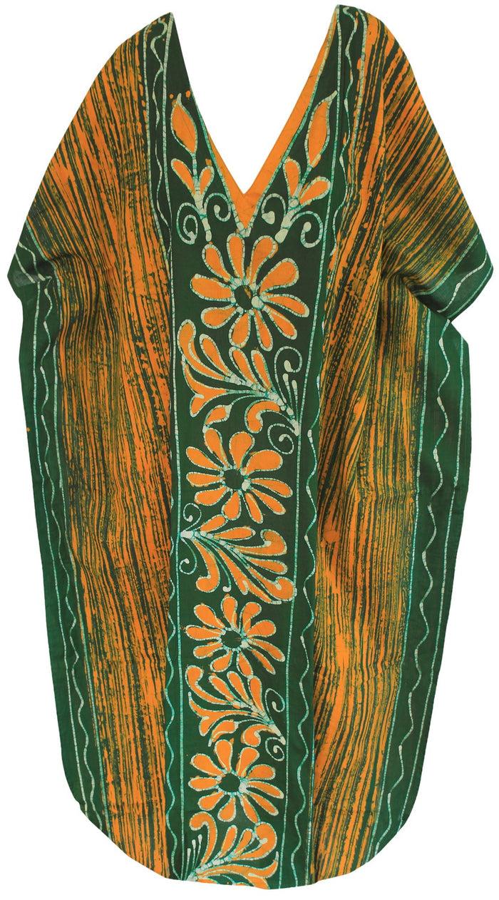 la leela LA LEELA Cotton Batik Printed Women's Kaftan Kimono Summer Beachwear Cover up Dress OSFM 14-18W [L- 2X] Green_U907