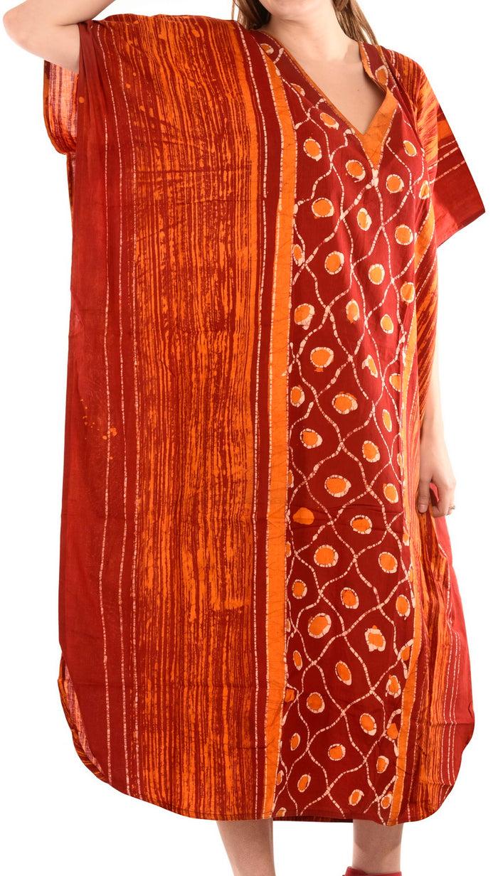 La Leela LA LEELA Cotton Batik Printed Women's Kaftan Kimono Summer Beachwear Cover Up Dress Red_O797