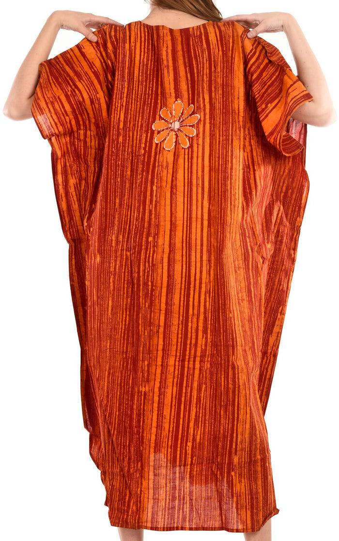 La Leela LA LEELA Cotton Batik Printed Women's Kaftan Kimono Summer Beachwear Cover Up Dress Red_O797