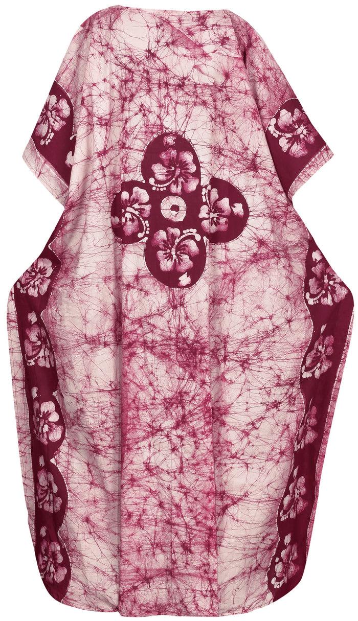 La Leela LA LEELA Cotton Batik Printed Women's Kaftan Kimono Summer Beachwear Cover Up Dress Maroon_X896
