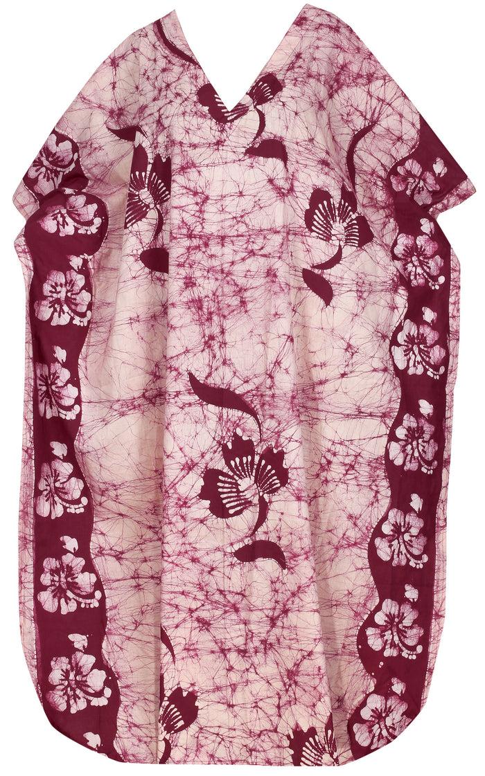 La Leela LA LEELA Cotton Batik Printed Women's Kaftan Kimono Summer Beachwear Cover Up Dress Maroon_X896