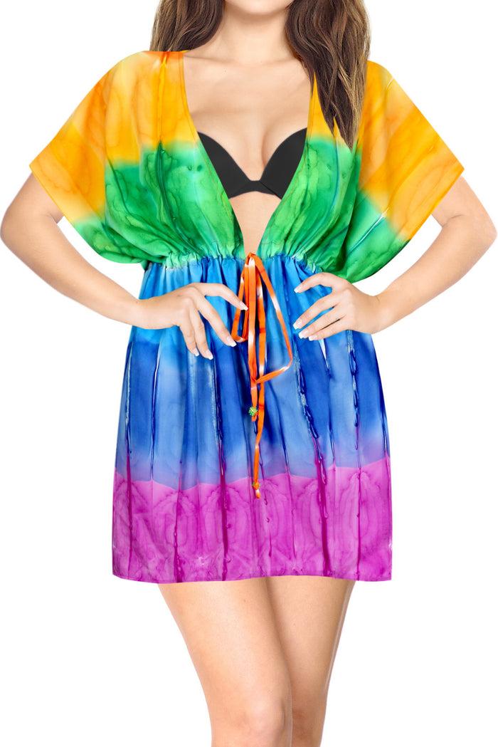 la leela LA LEELA Cotton Tie_Dye Short Caftan Vacation Dress Pink_B109