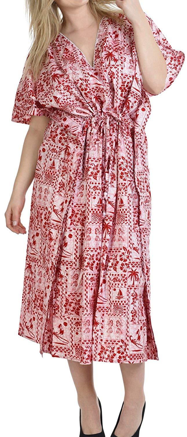 La Leela LA LEELA Cotton Women's Kaftan Kimono Summer Beachwear Cover Up Dress