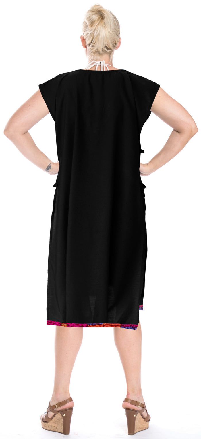 La Leela LA LEELA Cover Up Beach Bikini Swim Wear Swimsuit Kimono V-Neck Dress Women Solid Black