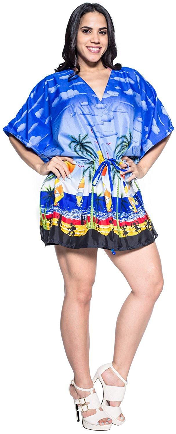 La Leela LA LEELA Cover Up Beach Bikini Swimwear Swimsuit Kaftan Dress Women Printed