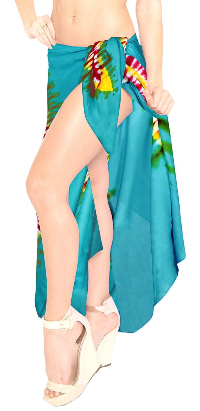 La Leela LA LEELA Cover Up Suit Womens Sarong Bikini Cover Up Tie Dye 78"X43" Sea Green_4524