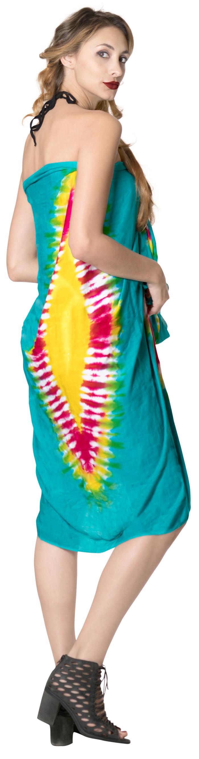 La Leela LA LEELA Cover Up Suit Womens Sarong Bikini Cover Up Tie Dye 78"X43" Sea Green_4524