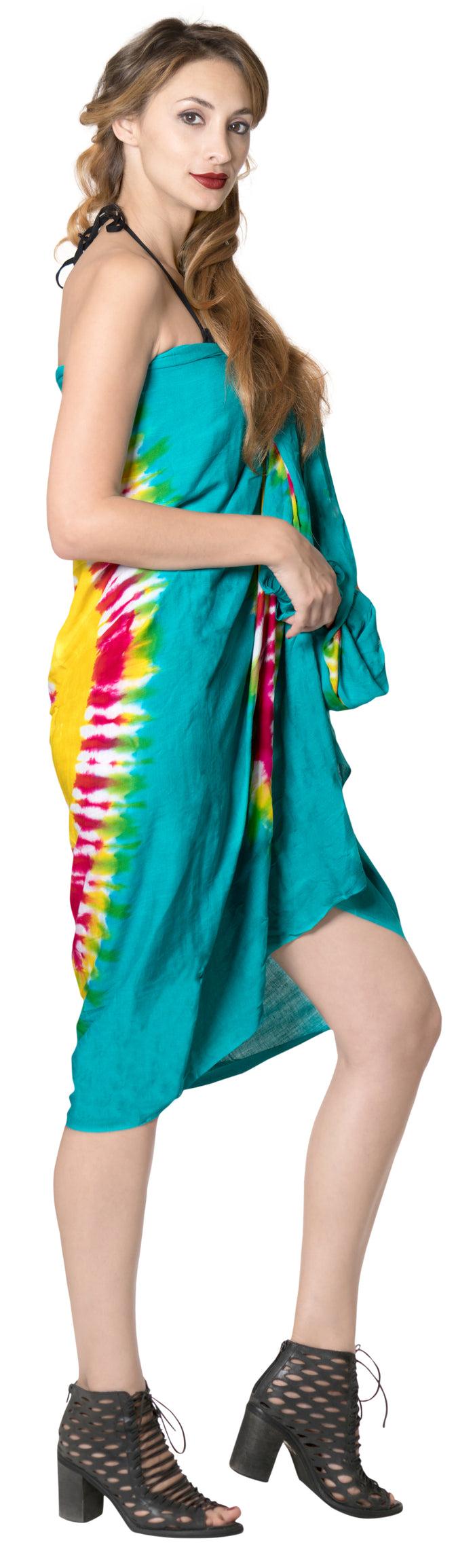 La Leela LA LEELA Cover Up Suit Womens Sarong Bikini Cover Up Tie Dye 78"X43" Sea Green_4524