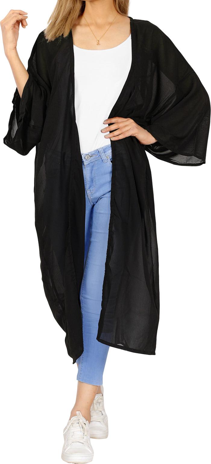 La Leela LA LEELA Cover Ups Beach Bikini Swimwear Swimsuit Kimono Dress Womens Solid