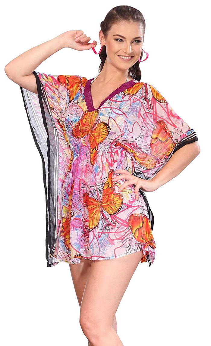 la leela LA LEELA Cover-ups Beach Bikini wear Swimsuit Caftan Dress Women's Printed