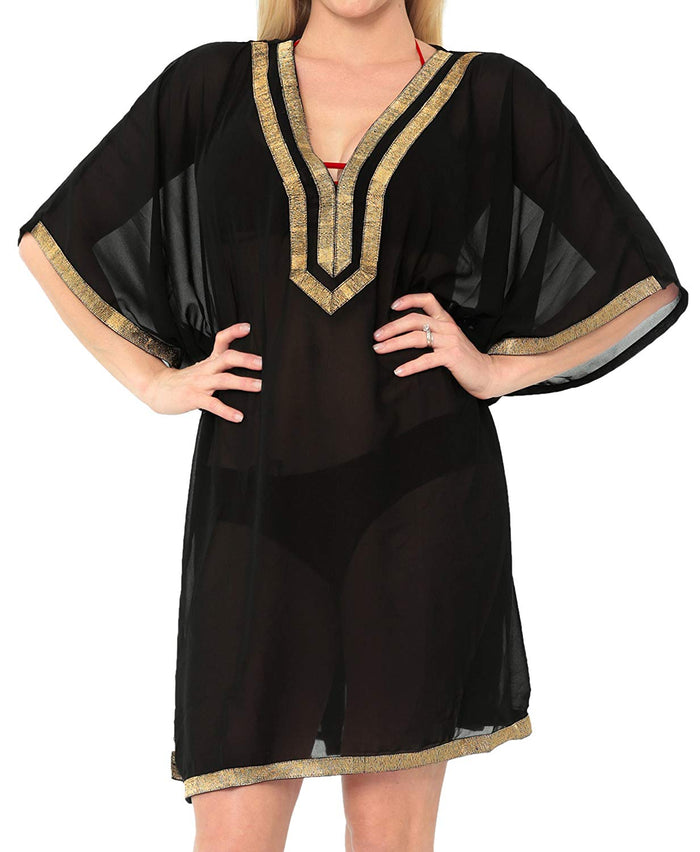 La Leela LA LEELA Coverup Beach Bikini Wear Swimsuit Caftans Dress Women Embroidery