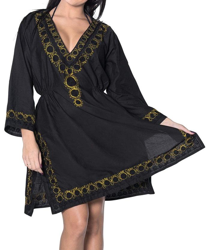 La Leela LA LEELA Coverup Beach Bikini Wear Swimsuit Kimono Dress Women Embroidered
