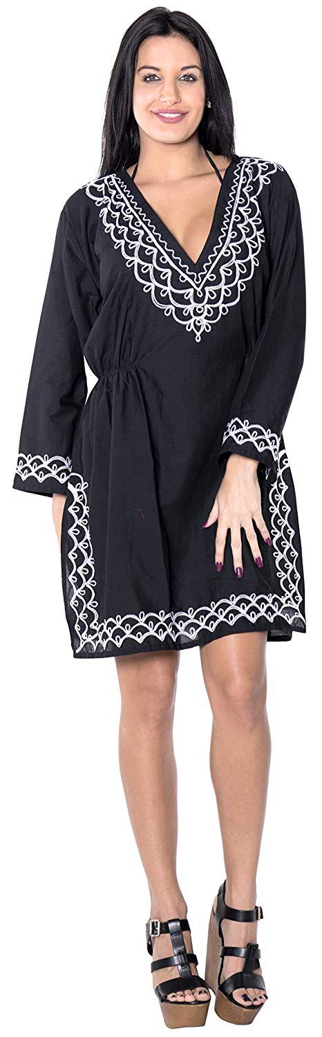 la leela LA LEELA Coverup Beach Bikini wear Swimsuit Kimono Dress Women Embroidered