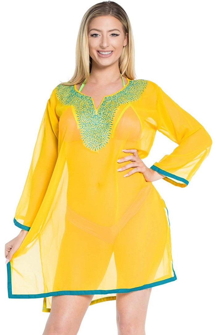 La Leela LA LEELA Coverup Beach Bikini Wear Swimsuit Kimono Dresses Women Embroidery