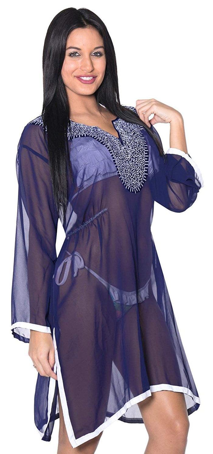 La Leela LA LEELA Coverup Beach Bikini Wear Swimsuit Kimono Dresses Women Embroidery