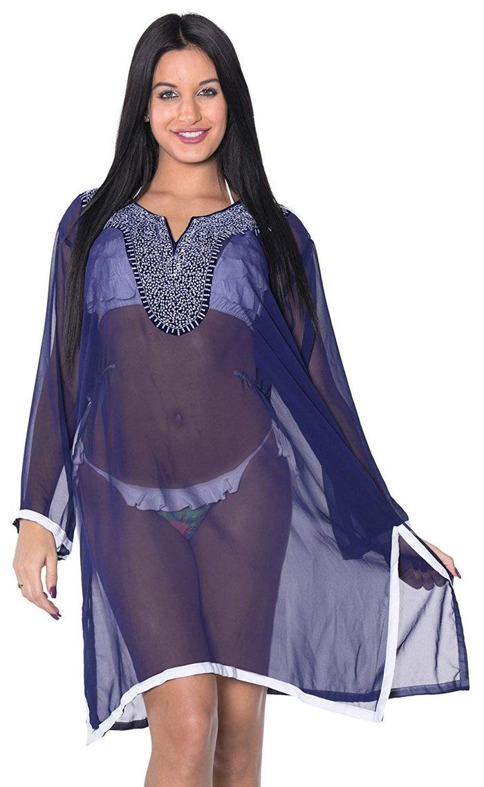 la leela LA LEELA Coverup Beach Bikini wear Swimsuit Kimono Dresses Women Embroidery