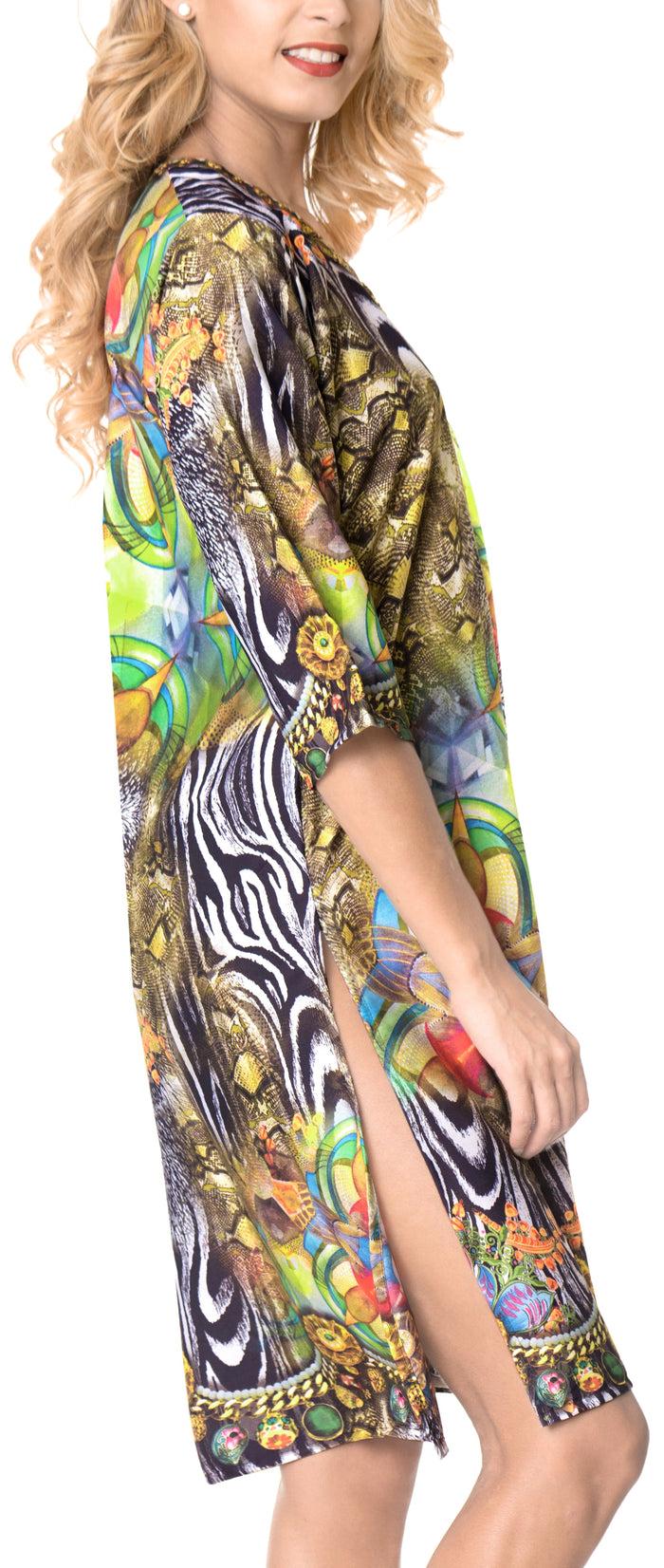 La Leela LA LEELA Digital Beachwear Loose Cover Up OSFM 20W-28W [2X- 4X] Multicolor_6645
