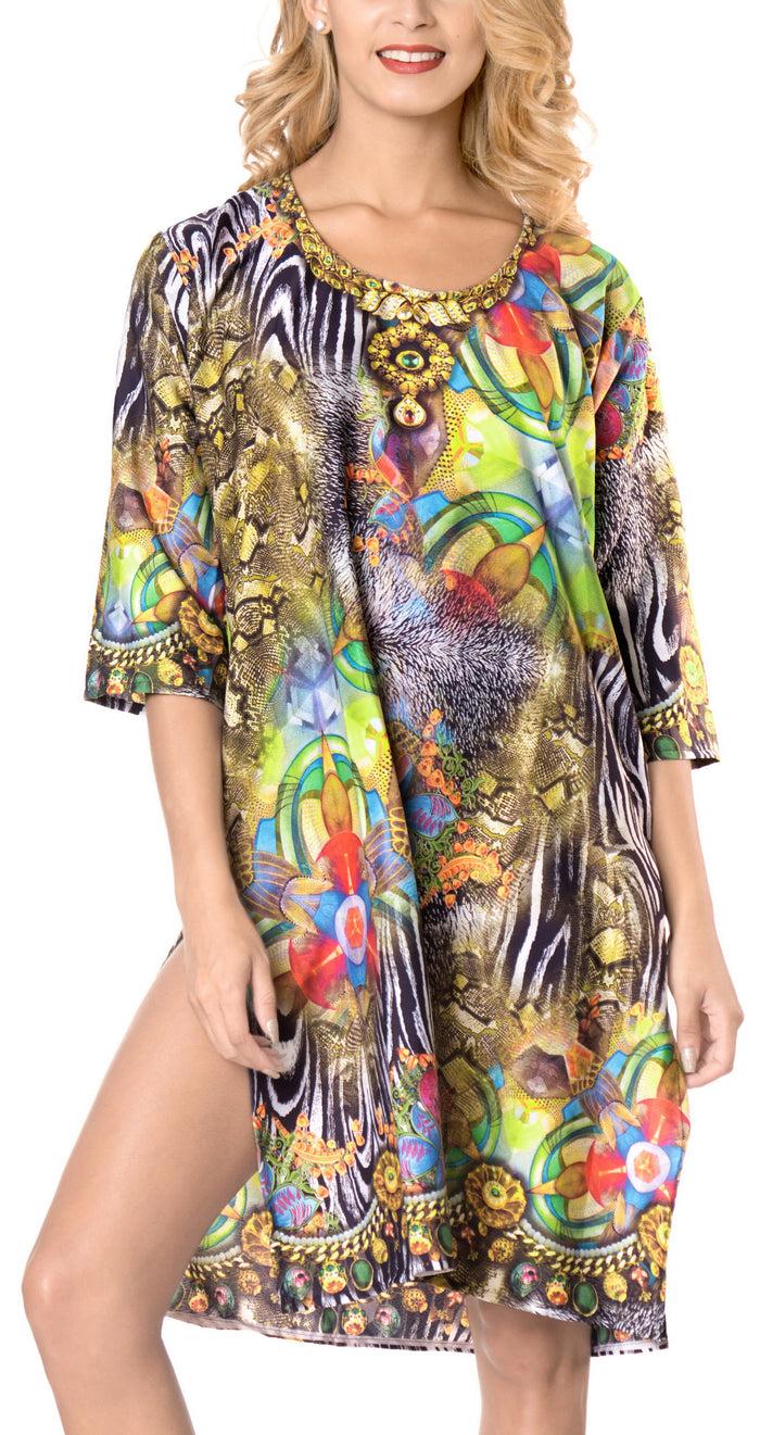 La Leela LA LEELA Digital Beachwear Loose Cover Up OSFM 20W-28W [2X- 4X] Multicolor_6645