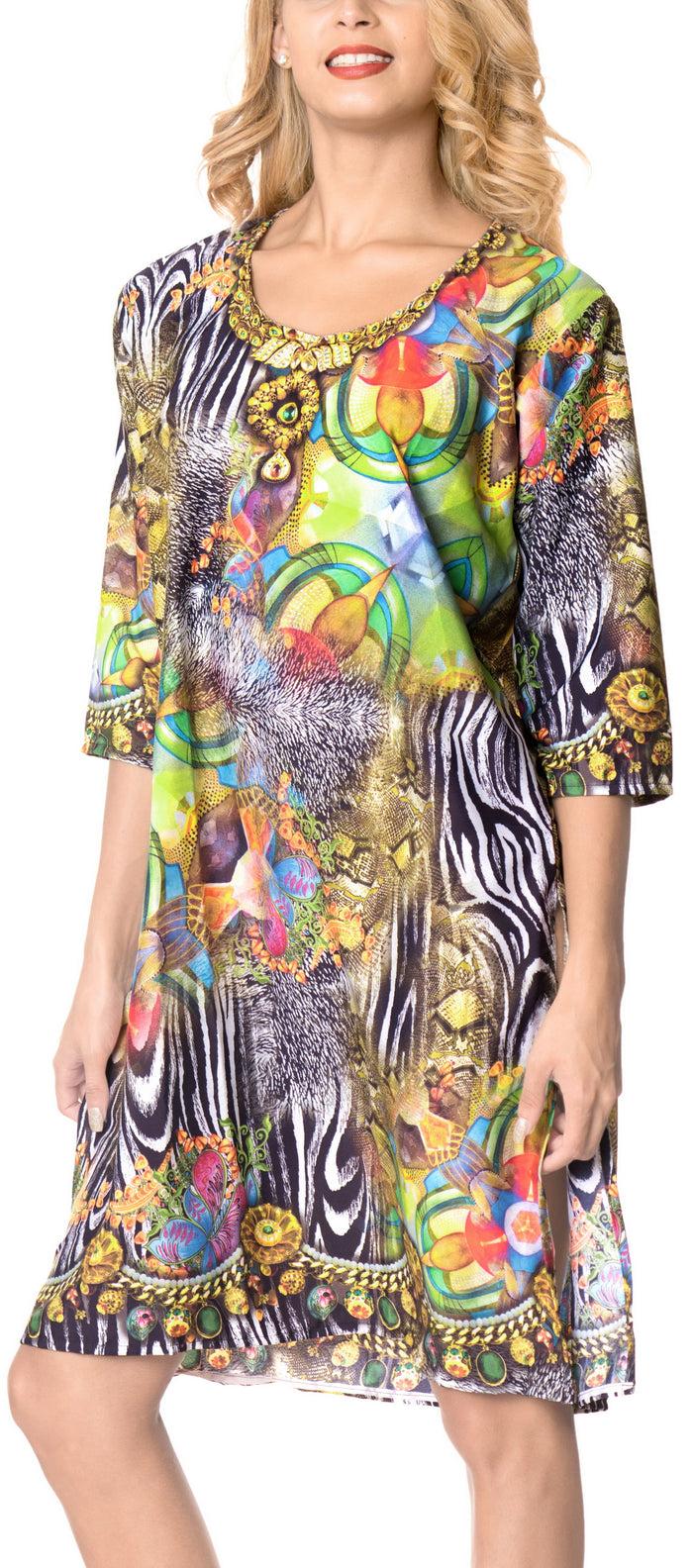la leela LA LEELA Digital Beachwear Loose Cover Up OSFM 20W-28W [2X- 4X] Multicolor_6645