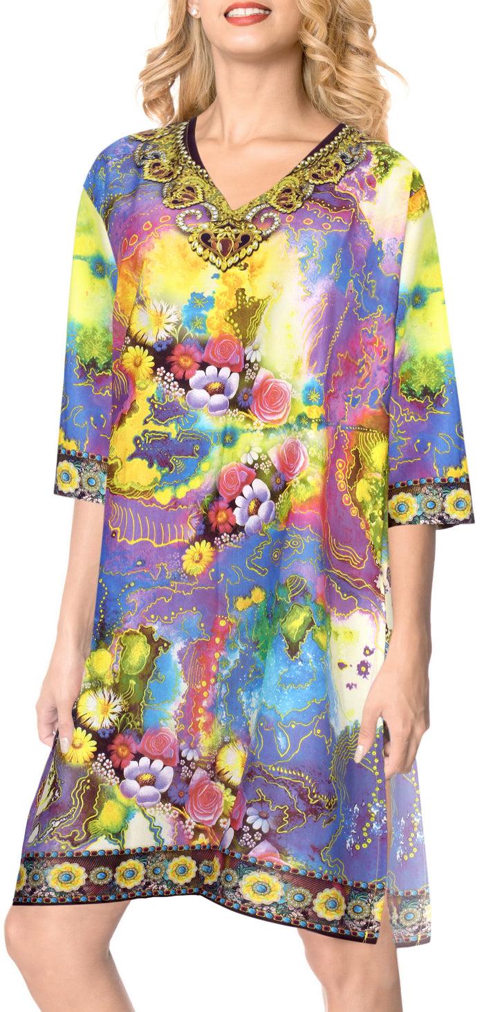 La Leela LA LEELA Digital Swimsuit Tassel Cover Up OSFM 20W-28W [2X- 4X] Multicolor_6646