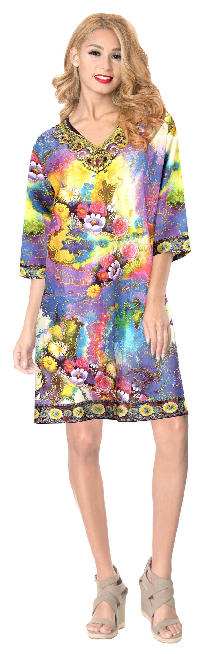 La Leela LA LEELA Digital Swimsuit Tassel Cover Up OSFM 20W-28W [2X- 4X] Multicolor_6646