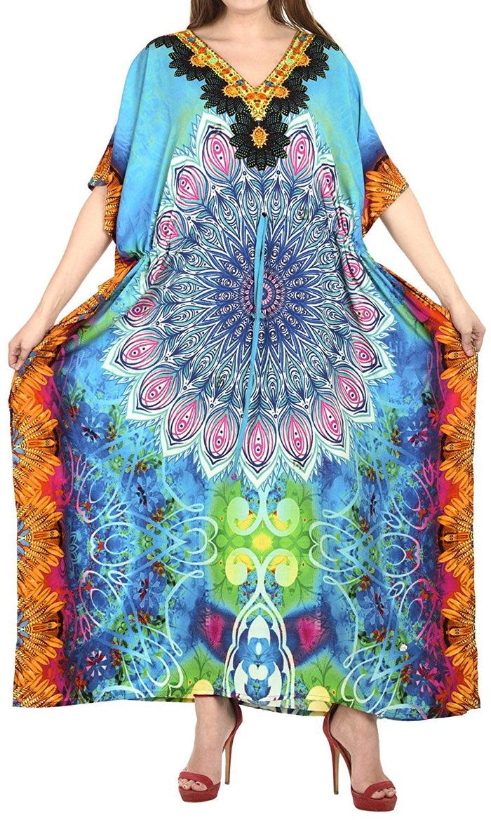 La Leela LA LEELA Digital Women's Kaftan Kimono Nightgown Beachwear Cover Up Dress