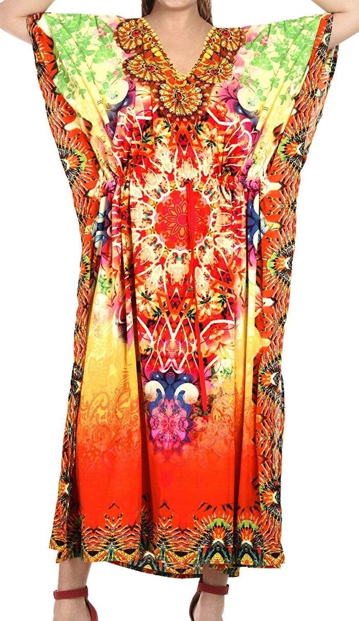 La Leela LA LEELA Digital Women's Kaftan Kimono Nightgown Beachwear Cover Up Dress