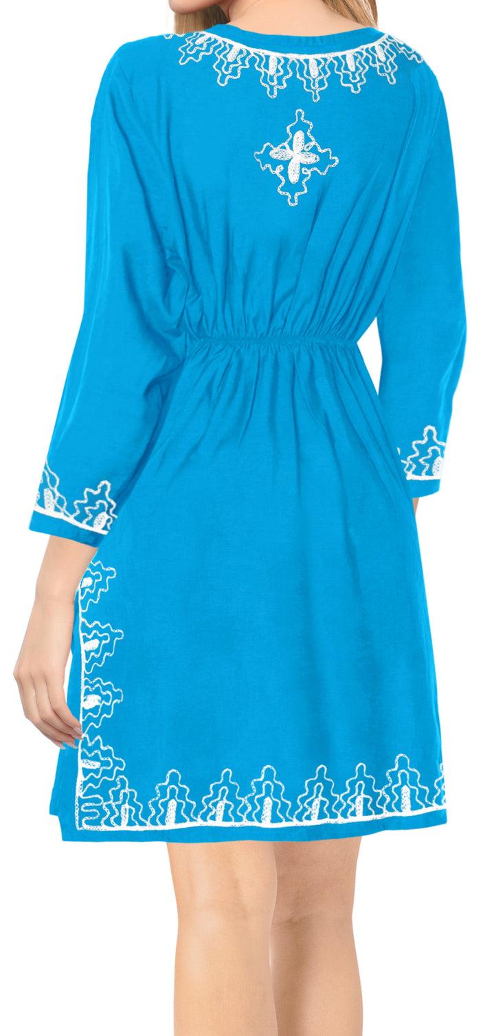 La Leela La Leela Embroidered RAYON SWIMSUIT Beach Cover Up Tunic Bikini Dress Blue