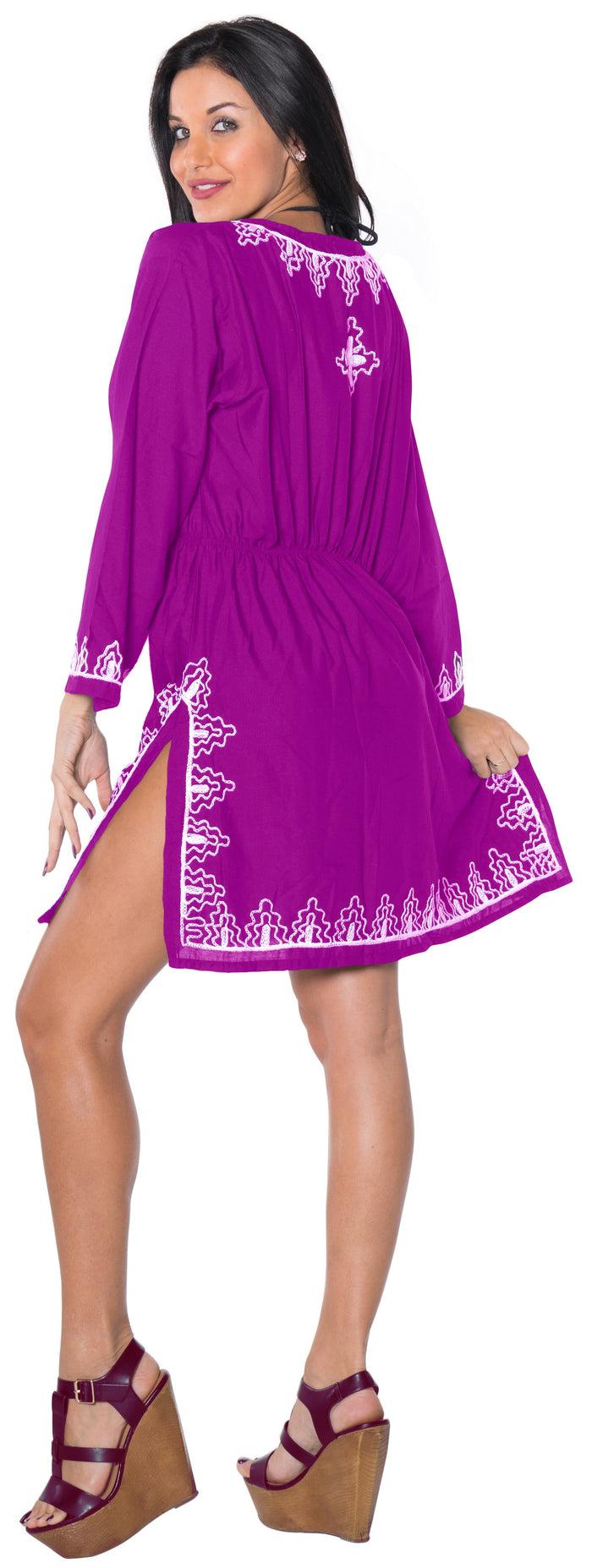 La Leela La Leela Embroidered RAYON SWIMSUIT Beach Cover Up Tunic Bikini Dress Violet