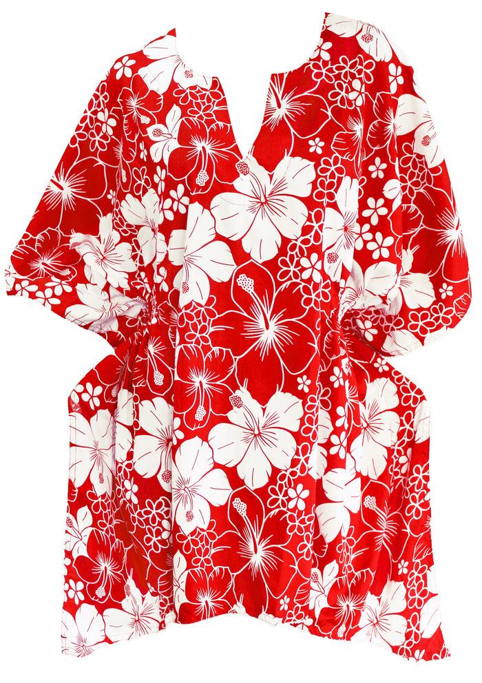 la leela La Leela Floral Print Beach Swim Caftan PLUS Cover up Christmas Gift Red WOMEN