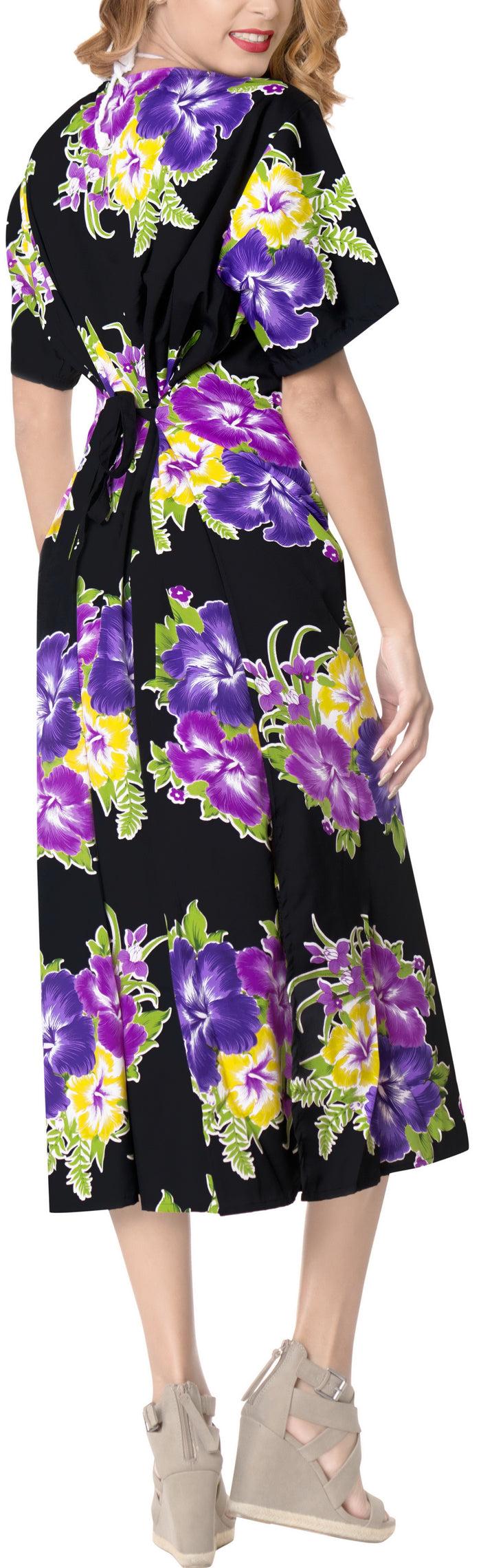 La Leela La Leela Floral Womens Beach Cover Up Button Closure Evening Dress Caftan MAXI