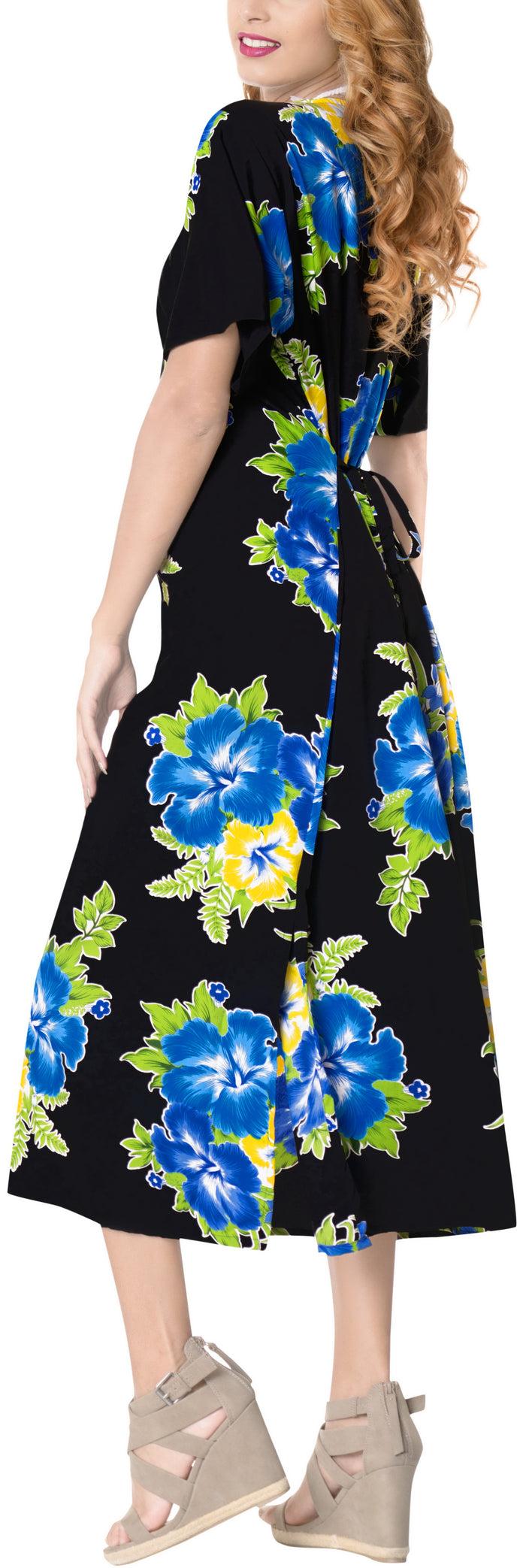 La Leela La Leela Floral Womens Beach Cover Up Button Closure Evening Dress Caftan MAXI B